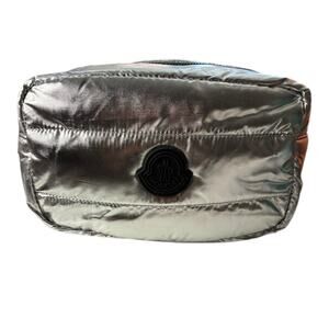 Moncler Parfums Quilted Metallic Silver Pouch Cosmetic Travel Case